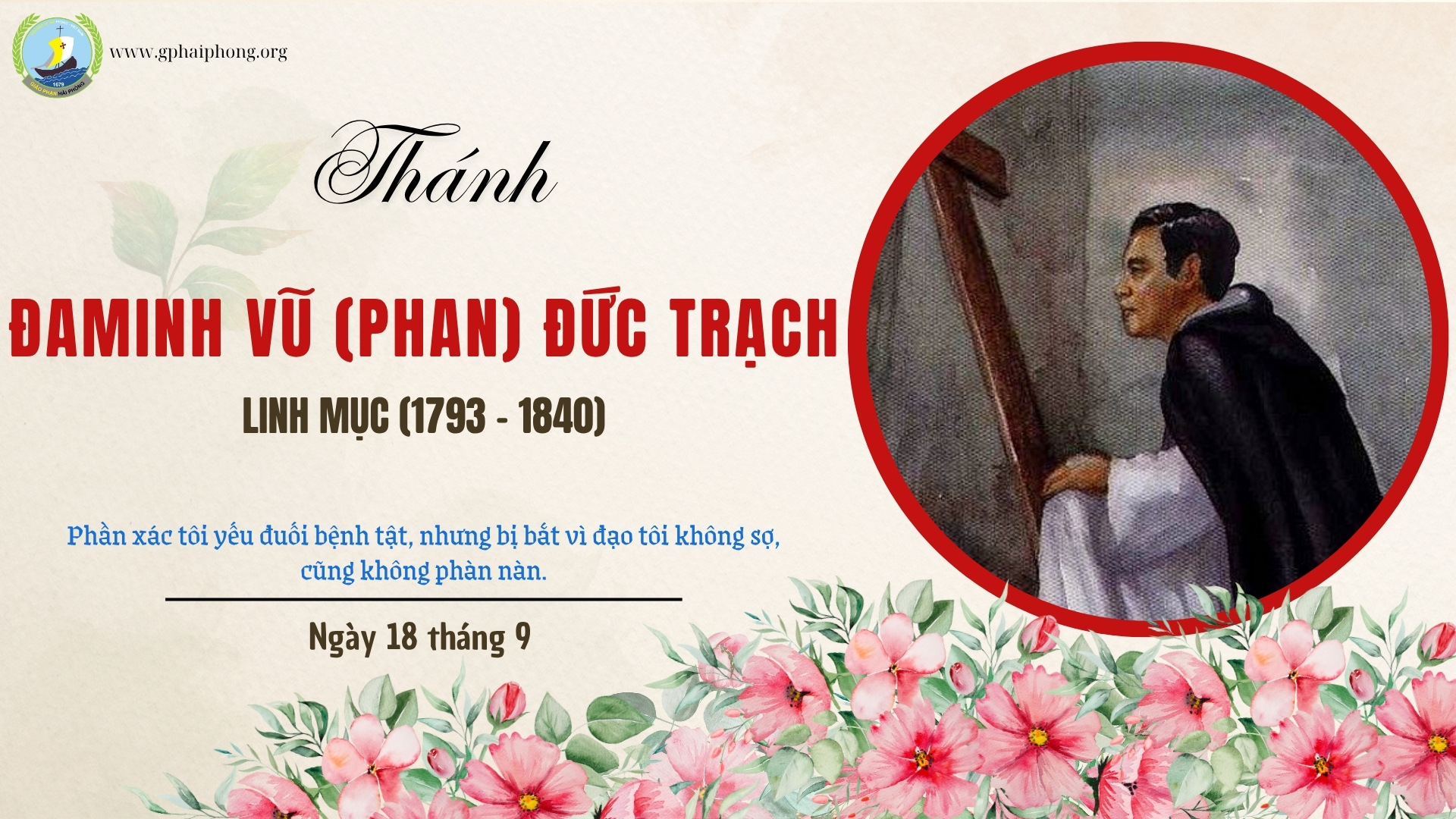 Thánh Đa Minh Vũ (Phan) Đức Trạch, tử đạo ngày 18 tháng 9 năm 1840